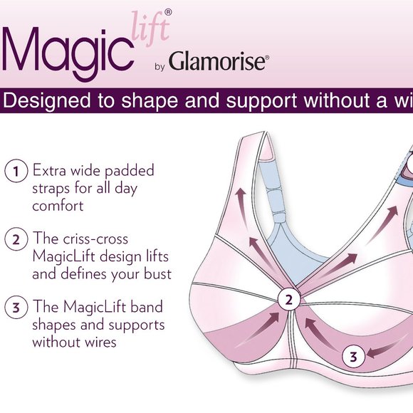 Glamorise 36B MAGIC LIFT Bra (WIDE-STRAPS) Wireless SOFT-CUP (WHITE-FLORAL) NEW - Picture 8 of 16